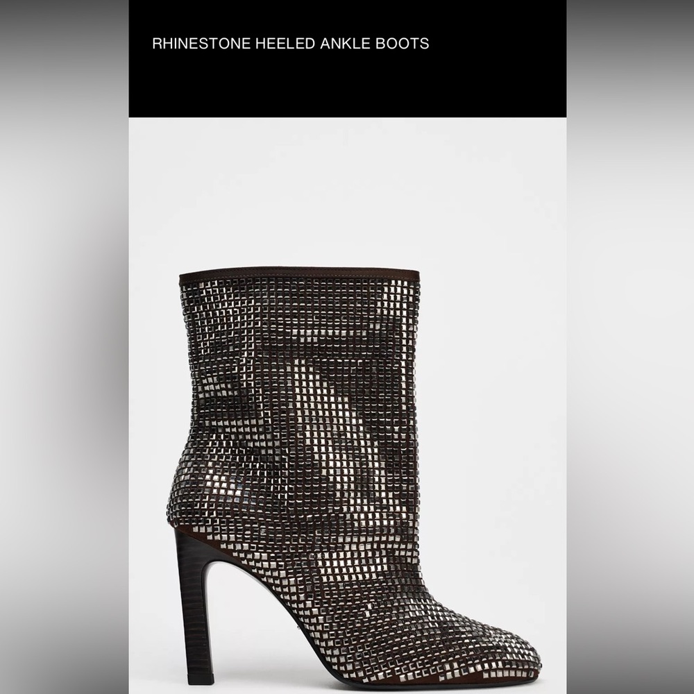 ZARA Rhinestone Heeled Ankle Boots - Black